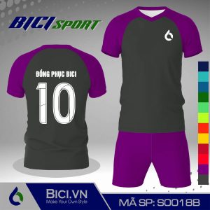 Set đồ đá banh màu xám đậm phối tím huế ngầu