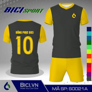 Set áo bóng đá màu xám đậm phối vàng cúc đẹp