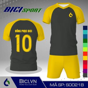 Set áo bóng đá màu xám đậm phối vàng cúc rực rỡ
