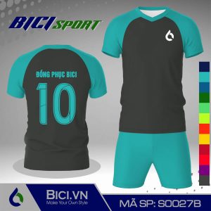 Set đồ bóng đá màu xám đậm kết hợp xanh ya ấn tượng