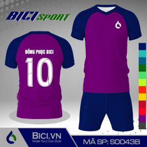 Áo đá banh màu tím huế phối xanh bích hot