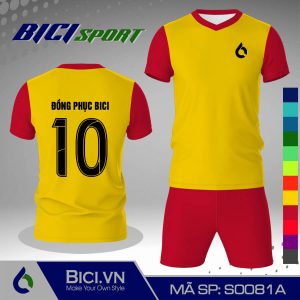 Đồ đá banh màu vàng cúc phối đỏ đô nổi bật
