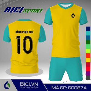 Áo đá banh màu vàng cúc phối xanh ya ngầu