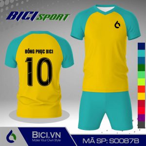 Áo đá banh màu vàng cúc phối xanh ya hot