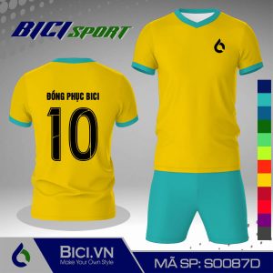 Áo đá banh màu vàng cúc phối xanh ya lung linh