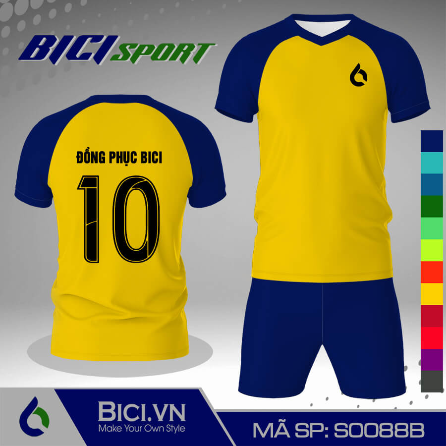 S0088B Mẫu áo bóng đá màu vàng cúc phối xanh bích siêu cool