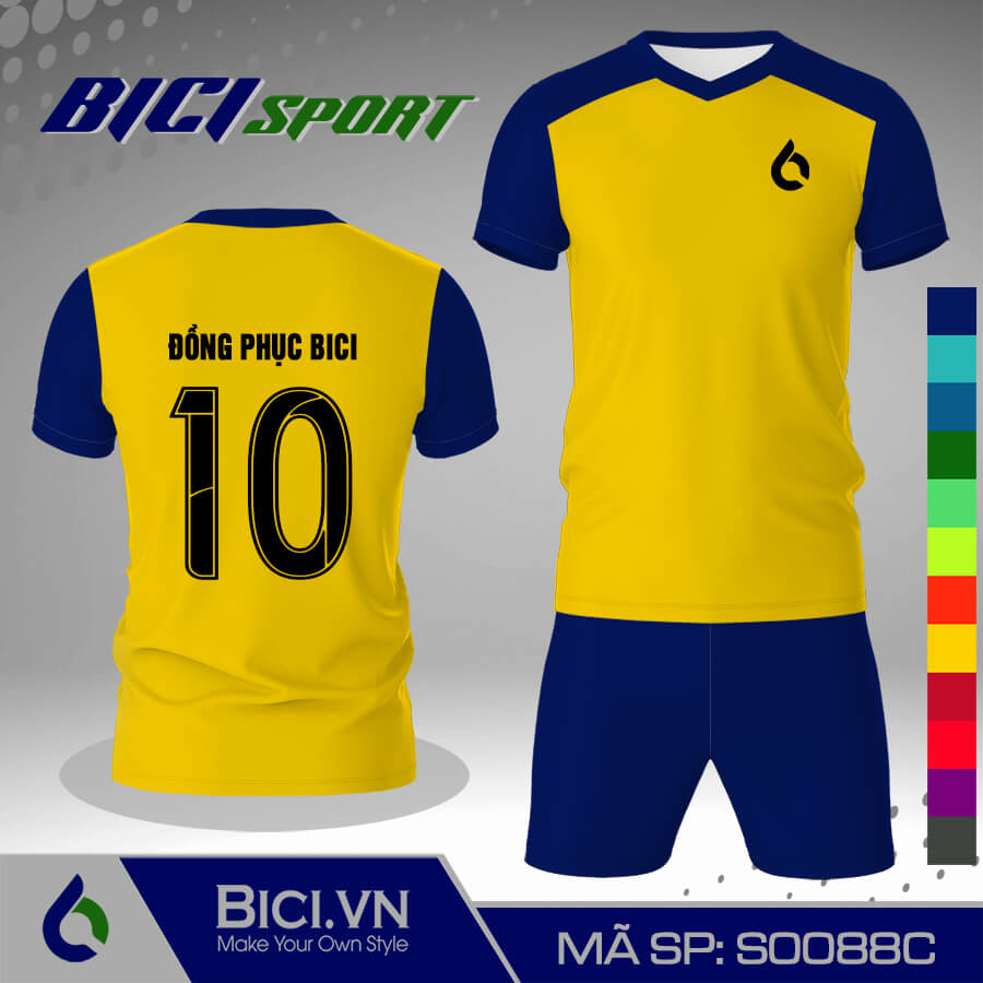 S0088C Mẫu áo bóng đá màu vàng cúc phối xanh bích ấn tượng