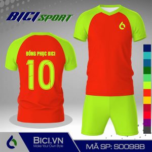 Set bóng đá màu cam đậm phối xanh chuối mới