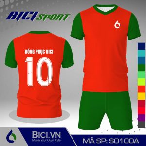 Set đồ bóng đá màu cam đậm phối xanh lá hot