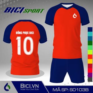 Mẫu áo đá banh màu cam đậm phối xanh bích trẻ trung