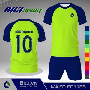 Áo đá banh màu xanh chuối phối xanh bích cá tính