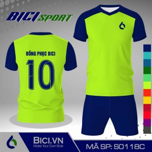 Áo đá banh màu xanh chuối phối xanh bích ngầu