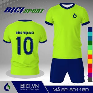 Áo đá banh màu xanh chuối phối xanh bích phong cách