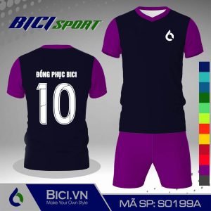 Áo đá banh màu xanh đen phối tím huế rực rỡ