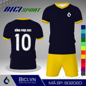 Set áo đá banh màu xanh đen phối vàng cúc chuyên nghiệp