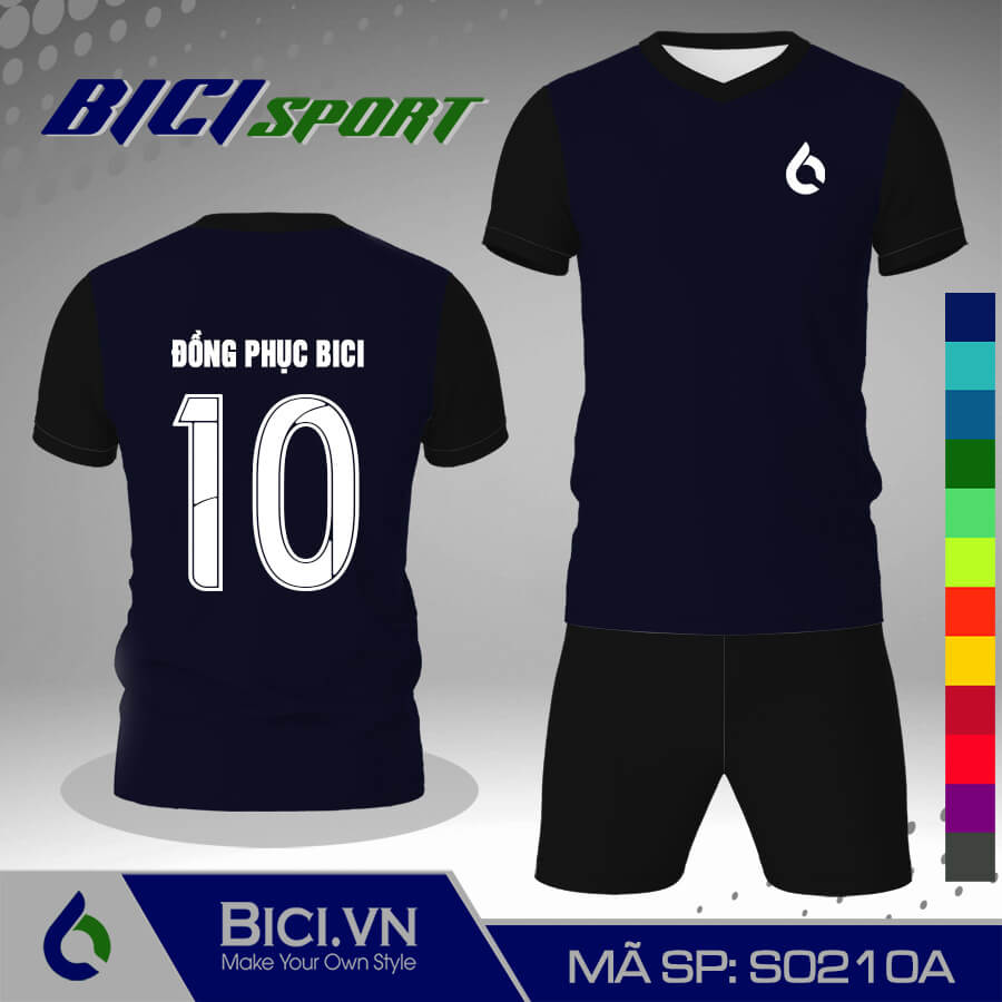 S0210A Set áo đá banh màu xanh đen kết hợp đen hot