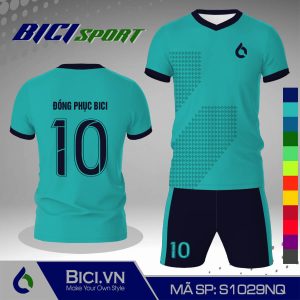 Áo bóng đá màu xanh ya phối viền màu phong cách