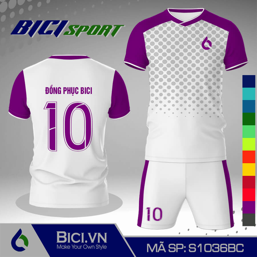 S1036BC Đồ bóng đá trắng phối hoa văn màu chất