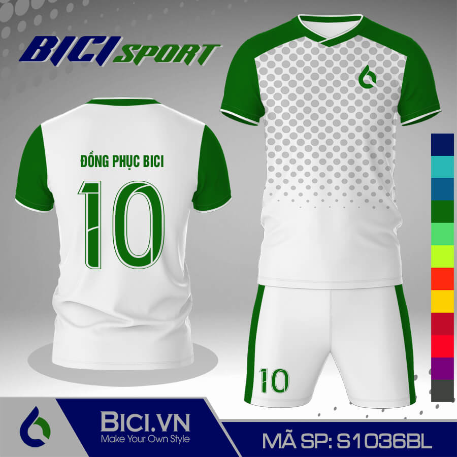 S1036BL Đồ bóng đá trắng phối hoa văn màu chuyên nghiệp