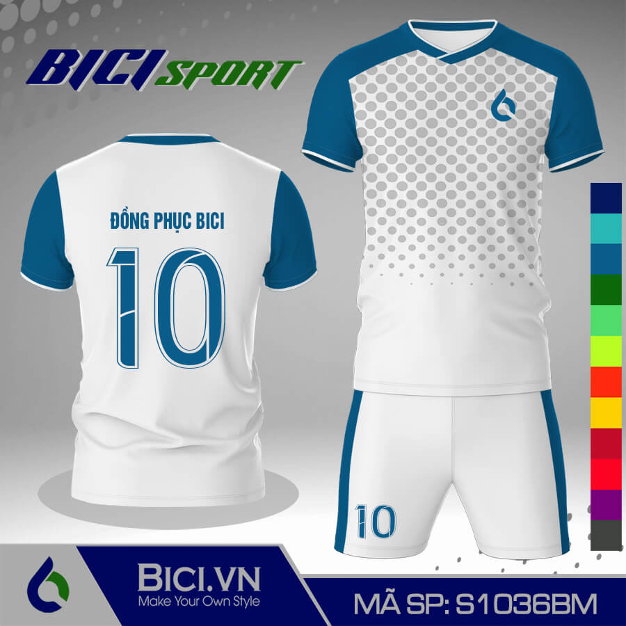 S1036BM Đồ bóng đá trắng phối hoa văn màu năng động