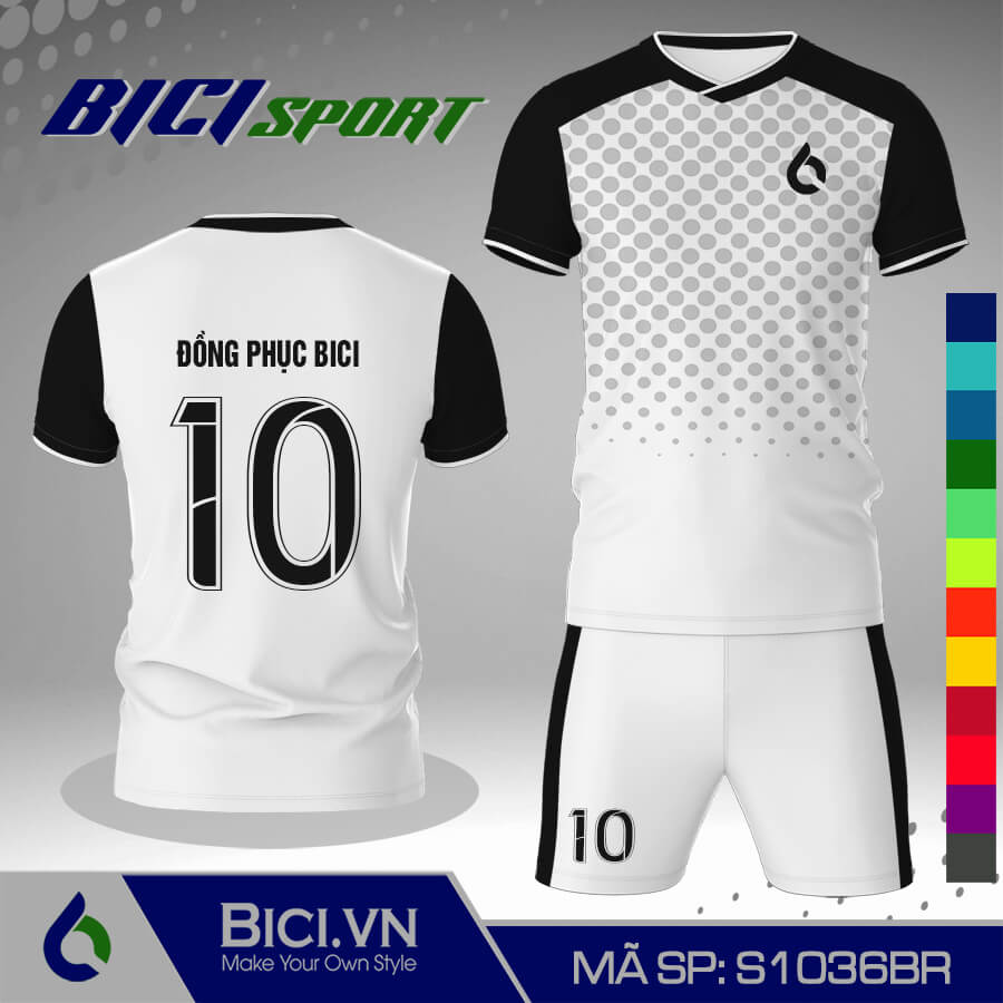 S1036BR Đồ bóng đá trắng phối hoa văn màu phá cách