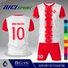 Mẫu áo bóng đá màu đỏ tươi phối hoa văn màu hot