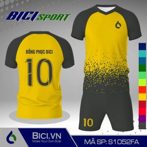 Đồ bóng đá màu vàng phối hoa văn màu hot