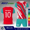 Set đồ đá banh đỏ tươi phối hoa văn màu ấn tượng
