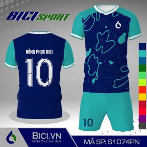 Mẫu set bóng đá hoa văn xanh bích phối màu đỉnh
