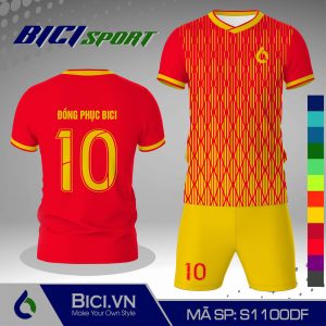 Bộ bóng đá hoa văn đỏ tươi phối màu chất