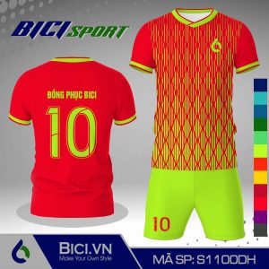 Bộ bóng đá hoa văn đỏ tươi phối màu ngầu